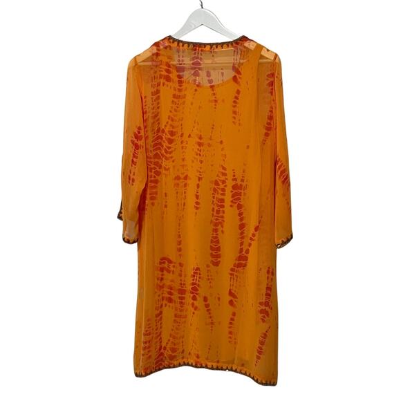 Soft Surroundings Womens Medium Popover Kaftan Slip Dress 2Pc Sheer Orange NWT - Picture 3 of 11